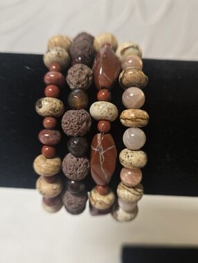 "Terra" Handmade Red Agate, Jasper, And Lava Rock Wrap Bracelet 9